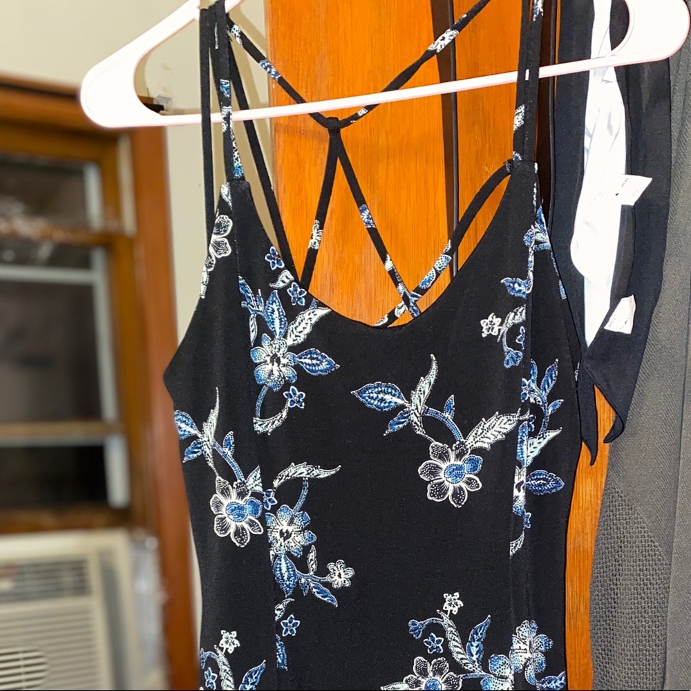 Strappy back black floral dress